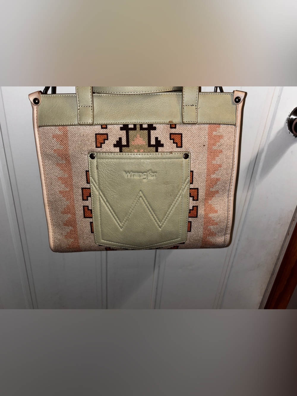 Wrangler Aztec Cowgirl Cream & Green Southwestern Crossbody w/adjustable strap